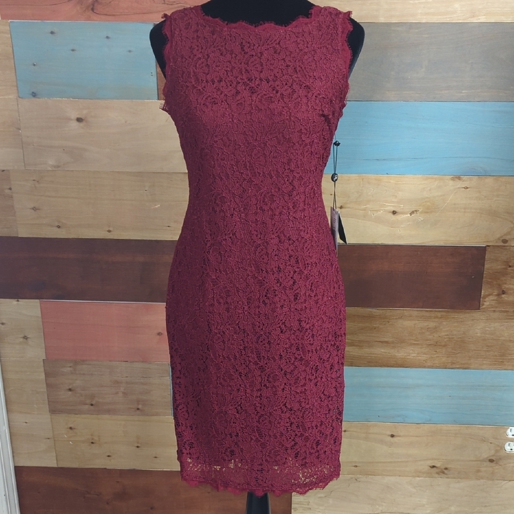 Adrianna Papell Lace Midi Dress - Deep Red